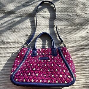 Vera Bradley Clare Satchel Ribbons Pink Navy Quilted Crossbody Bag NWOT